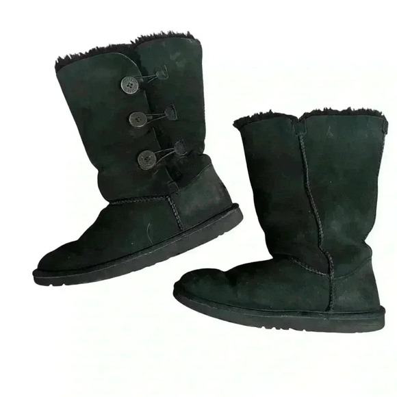 SMAIBULUN UGG SIDE BUTTON FAUX FUR-LINED LEATHER SUEDE BOOTS Size 6 Black Winter - Picture 3 of 10